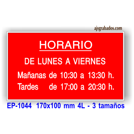 Placa HORARIO en formica