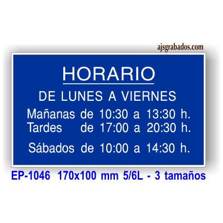 Placa HORARIO en formica