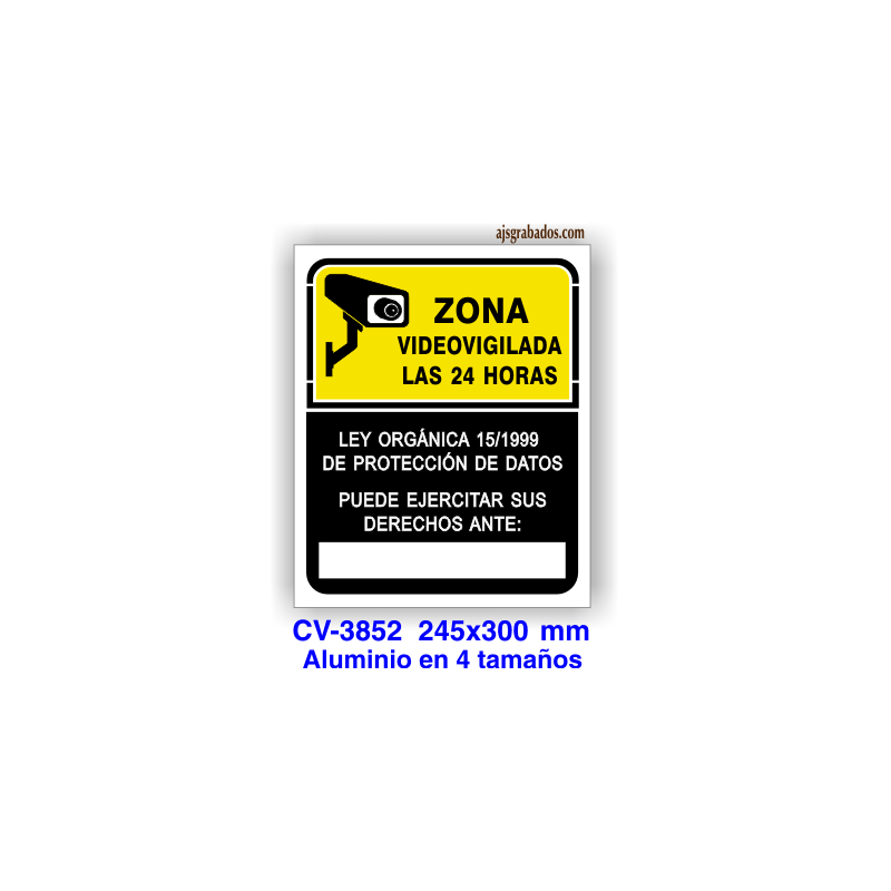 Placa plástica Zona Videovigilancia para interior/exterior homologada.