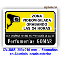 Placa zona videovigilada las 24 horas, personalizable a cualquier idioma