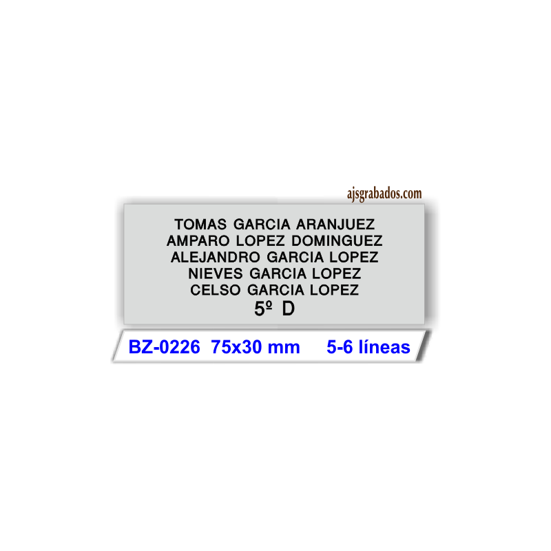 Placa buzón latón lacado negro letra dorada, personalizada 7 líneas