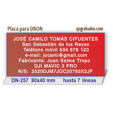 Placa grabada para DRON