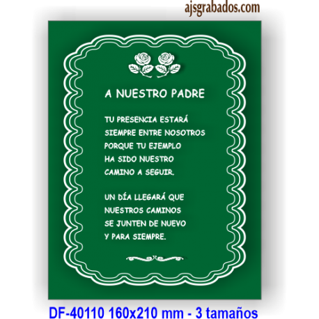 Placa poema grabado para difuntos