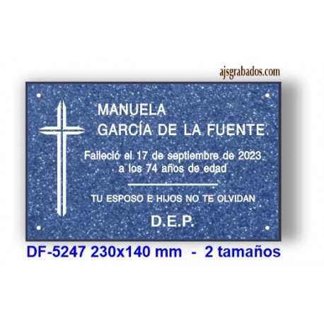 Placa difuntos en granito acrílico azul