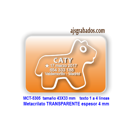 Placa para perros Metacrilato GRUESO 4 mm para personalizar con 4 líneas