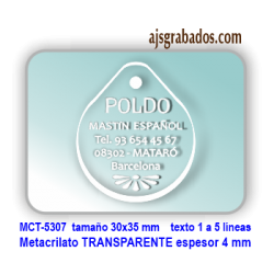 Placa para perros Metacrilato GRUESO 4 mm para personalizar con 5 líneas