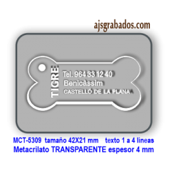 Placa para perros forma de hueso Metacrilato ESPESOR 4 mm personalizable
