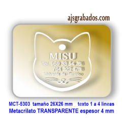 Placa para gatos Metacrilato GRUESO 4 mm para grabar 4 líneas