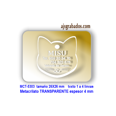Placa para gatos Metacrilato GRUESO 4 mm para grabar 4 líneas