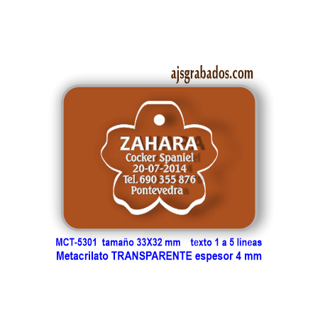 Placa mascotas Metacrilato GRUESO 4 mm para grabar hasta 5 líneas