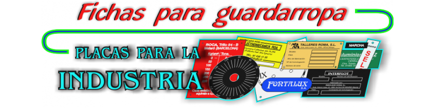 FICHAS para Guardarropa y Vestuarios, placas para Cuadros Eléctricos e Industria